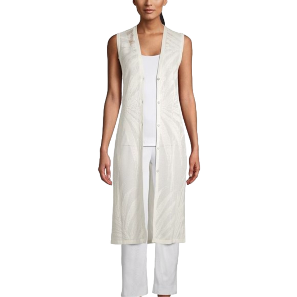 Chico's Women's Sleeveless Palm-Stitch Long Sweater Vest,‎ Coconut